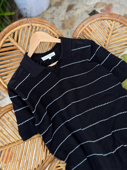 Black Zigzag Knitted Polo