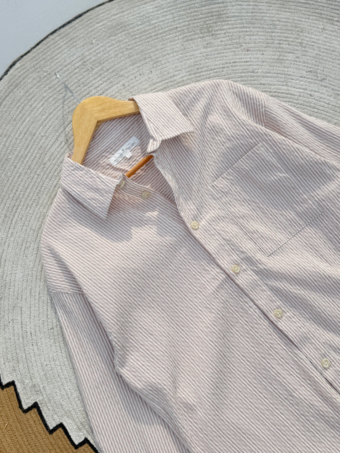Textured Blush Pink Boxy Full Sleeve Shirt