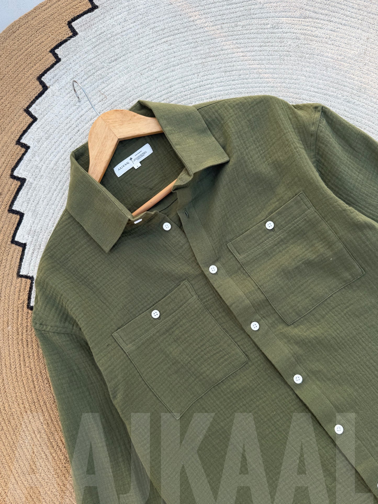 Olive Double Gauze Full Sleeve Shirt