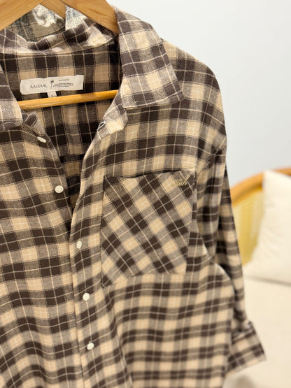 Aajkaal Flannel Shacket  - Chocolate Beige Check