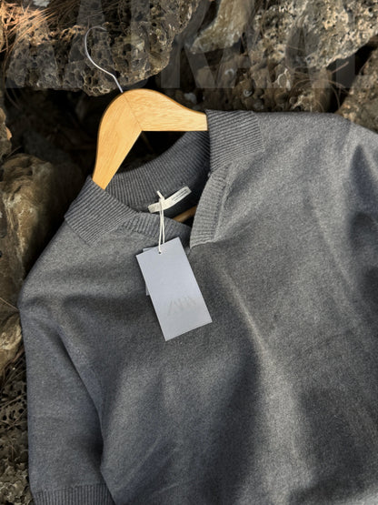 Aajkaal Dark Grey Everyday Knitted Polo