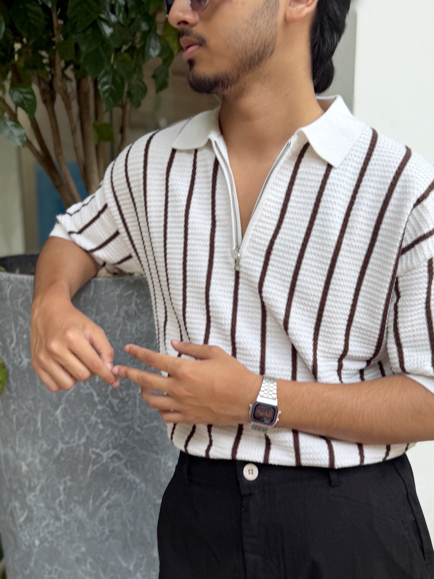 Aajkaal White Zipper Knitted Polo