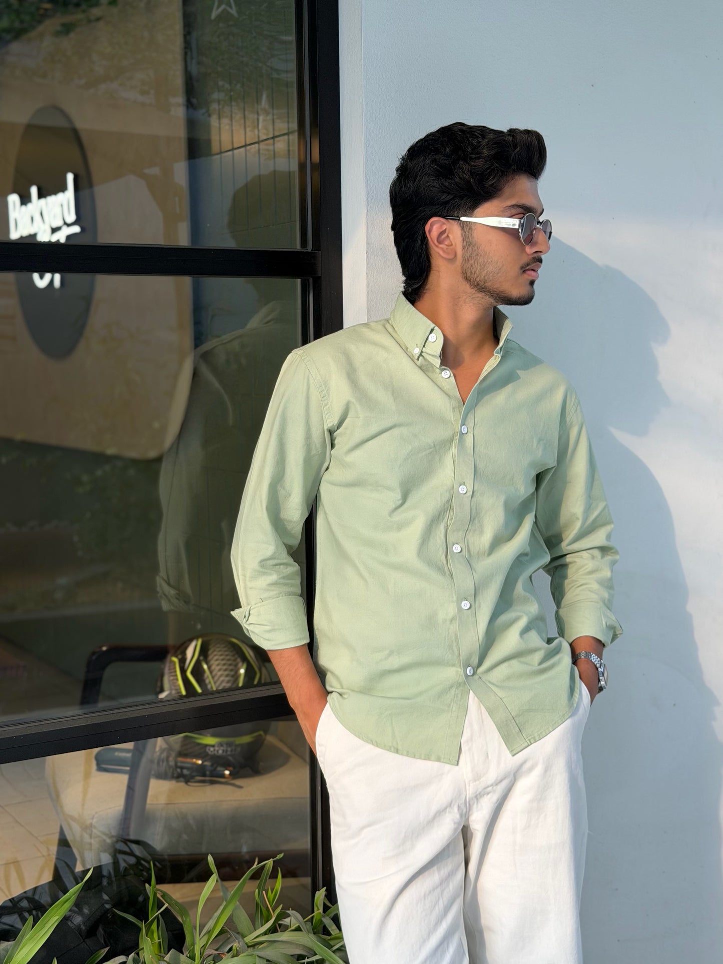 Oxford Mint Olive Full Sleeve Shirt