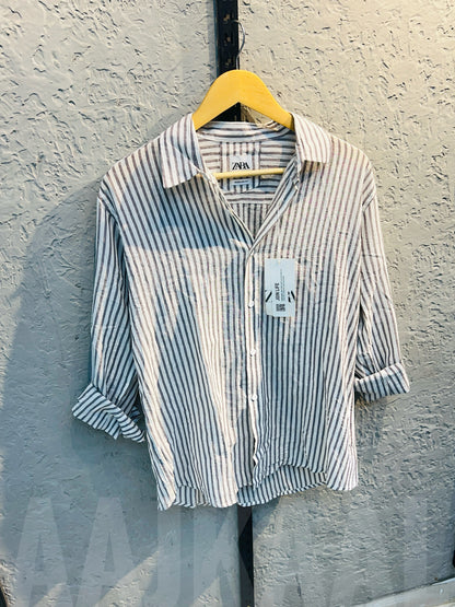 White with Grey Gentle Stripe Full Sleeve Shirt