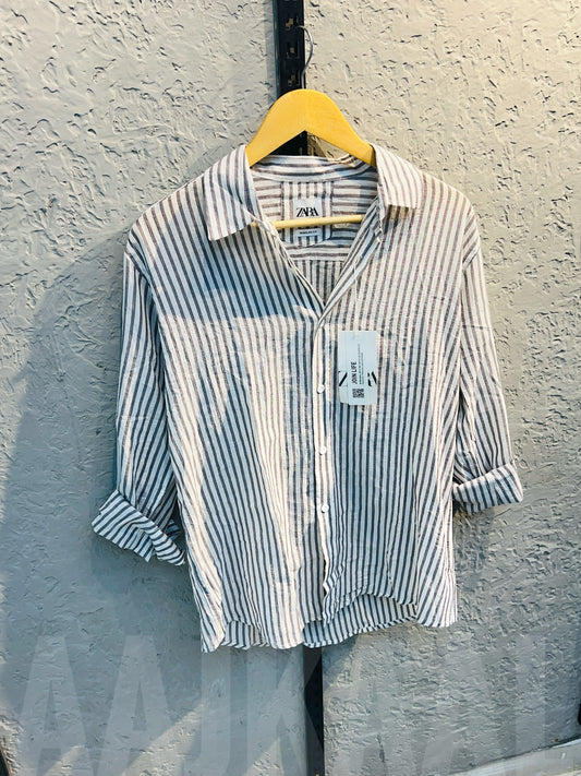 White with Grey Gentle Stripe Full Sleeve Shirt
