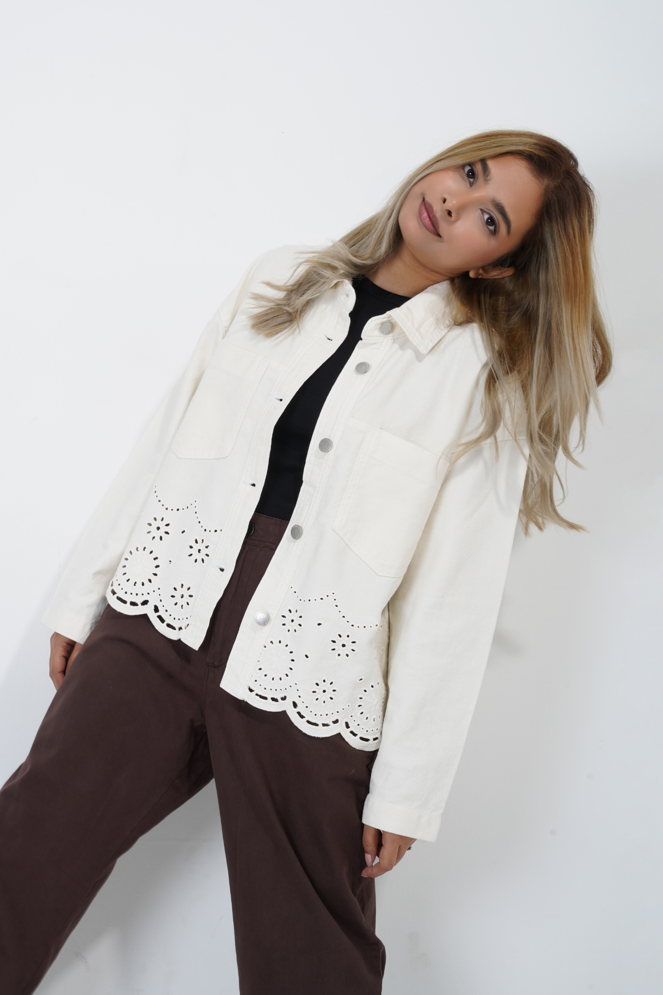 Femme Off-white Denim Embroidered Shacket.