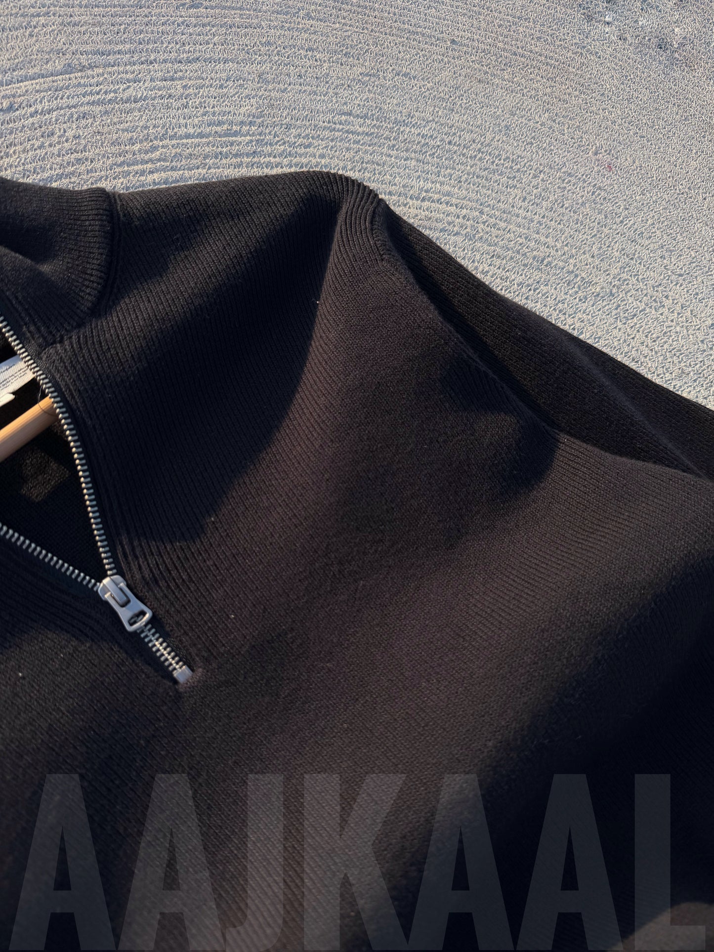 Navy Blue High Neck Half Zip Oversized Knitted Sweater