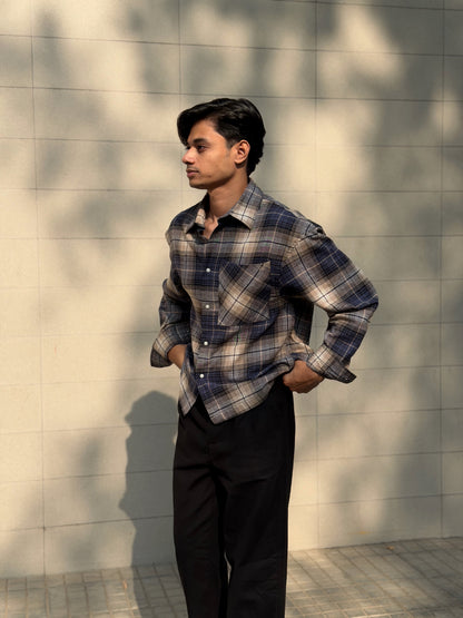 Aajkaal Flannel Shacket  - Classic Navy Tartan