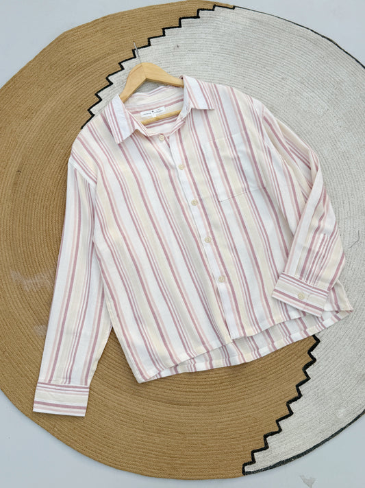 Textured Rosewood Stripe Boxy Full Sleeve Shirt
