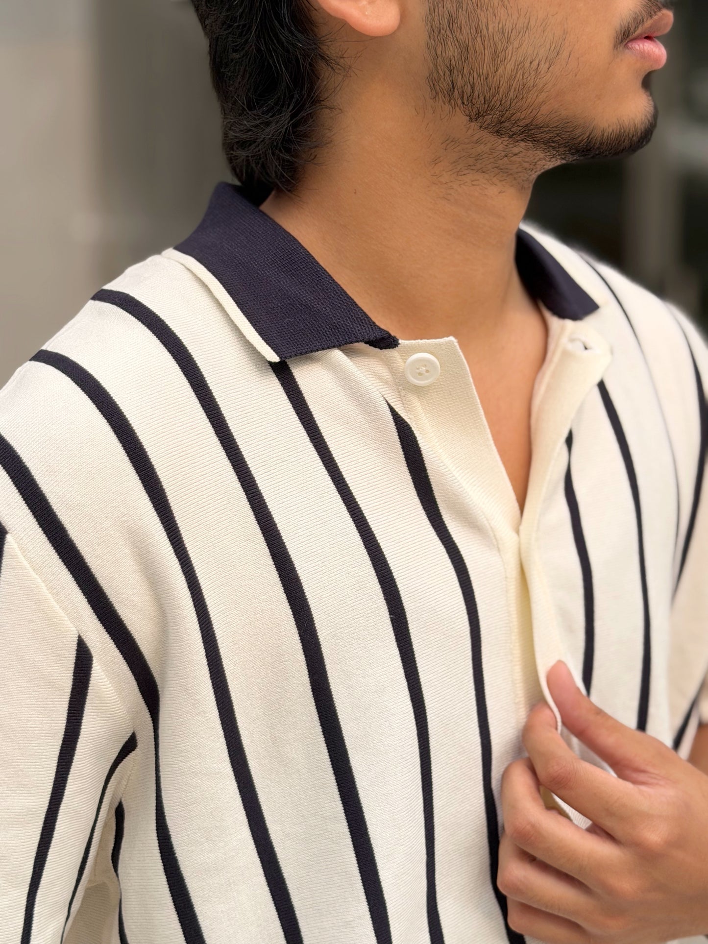 White Stripe Button Knitted Shirt
