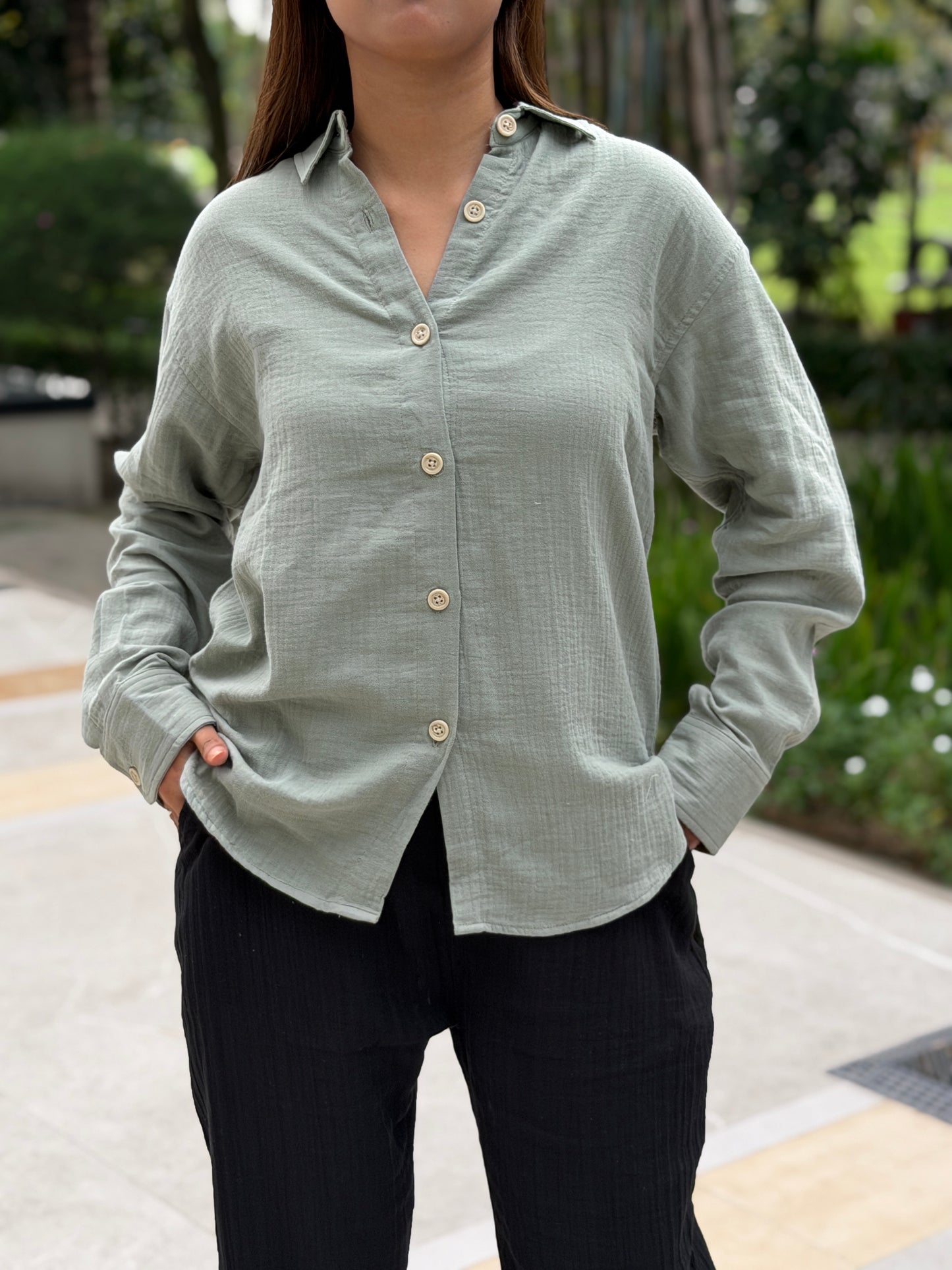 Double Gauze Oversized Shirt - Olive