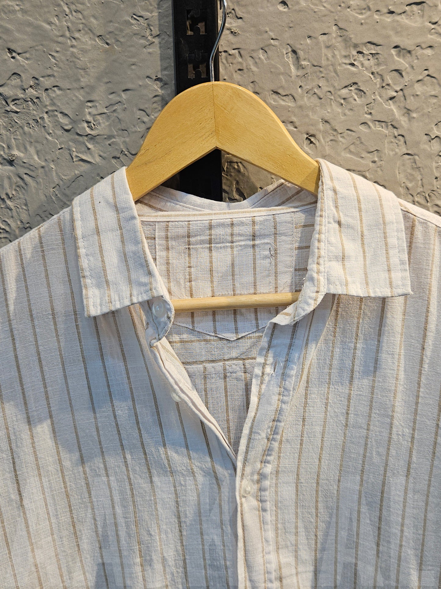 White with Beige Stripe Regular Full Sleeve Shirt
