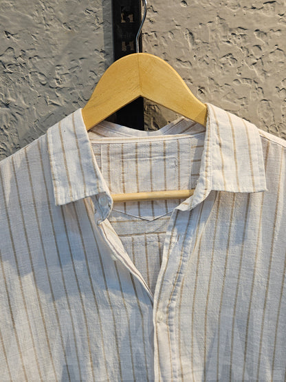 White with Beige Stripe Regular Full Sleeve Shirt