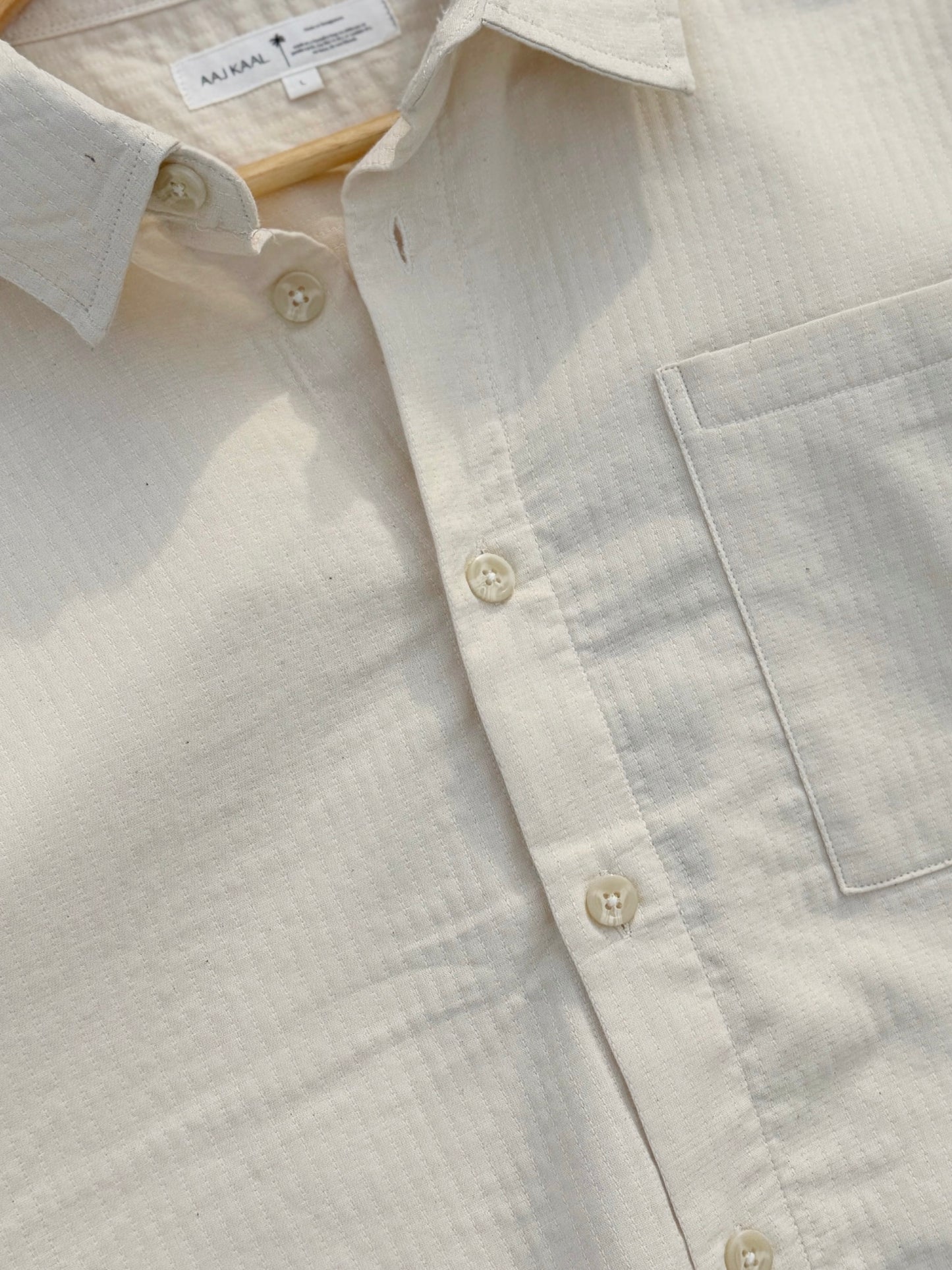 Textured Off-White Boxy Full Sleeve Shirt