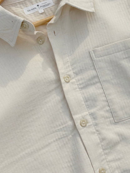 Textured Off-White Boxy Full Sleeve Shirt