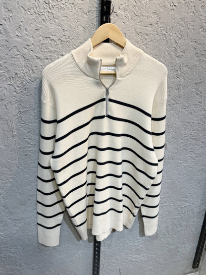Blue Stripe High Neck Half Zip Oversized Knitted Sweater