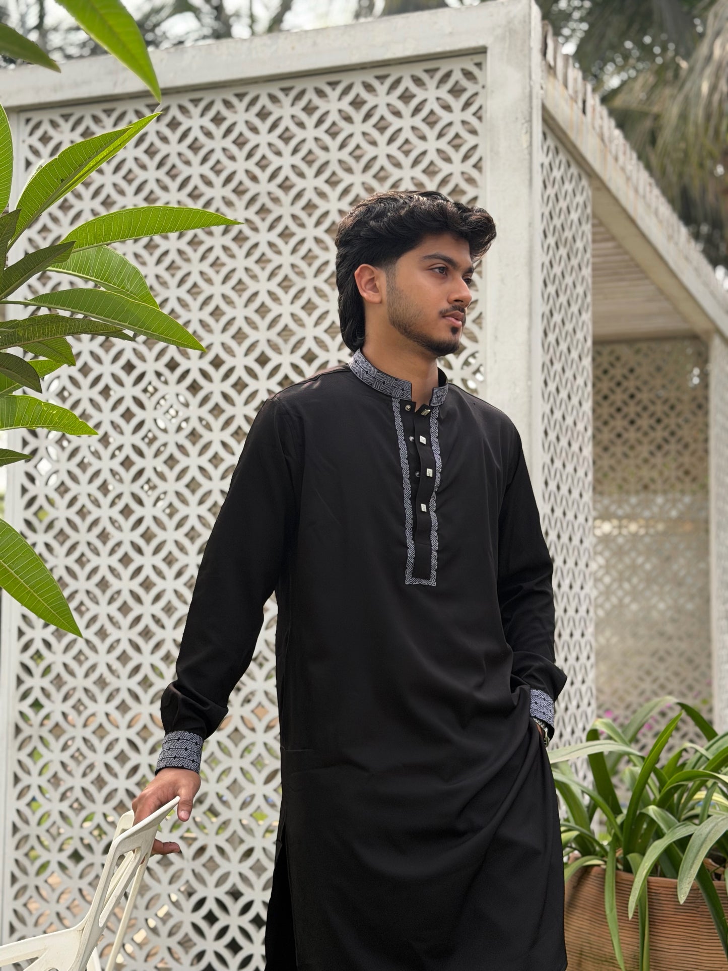 AajKaal Black Classic Embroidered Panjabi