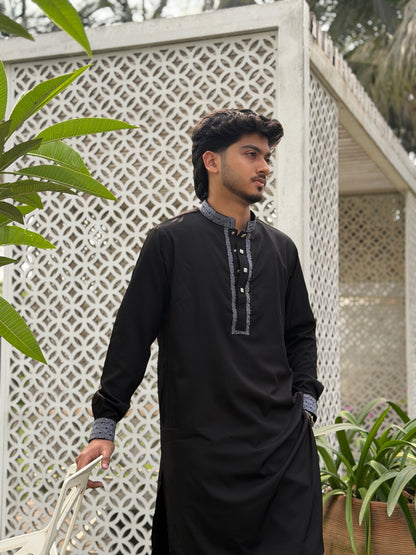 AajKaal Black Classic Embroidered Panjabi