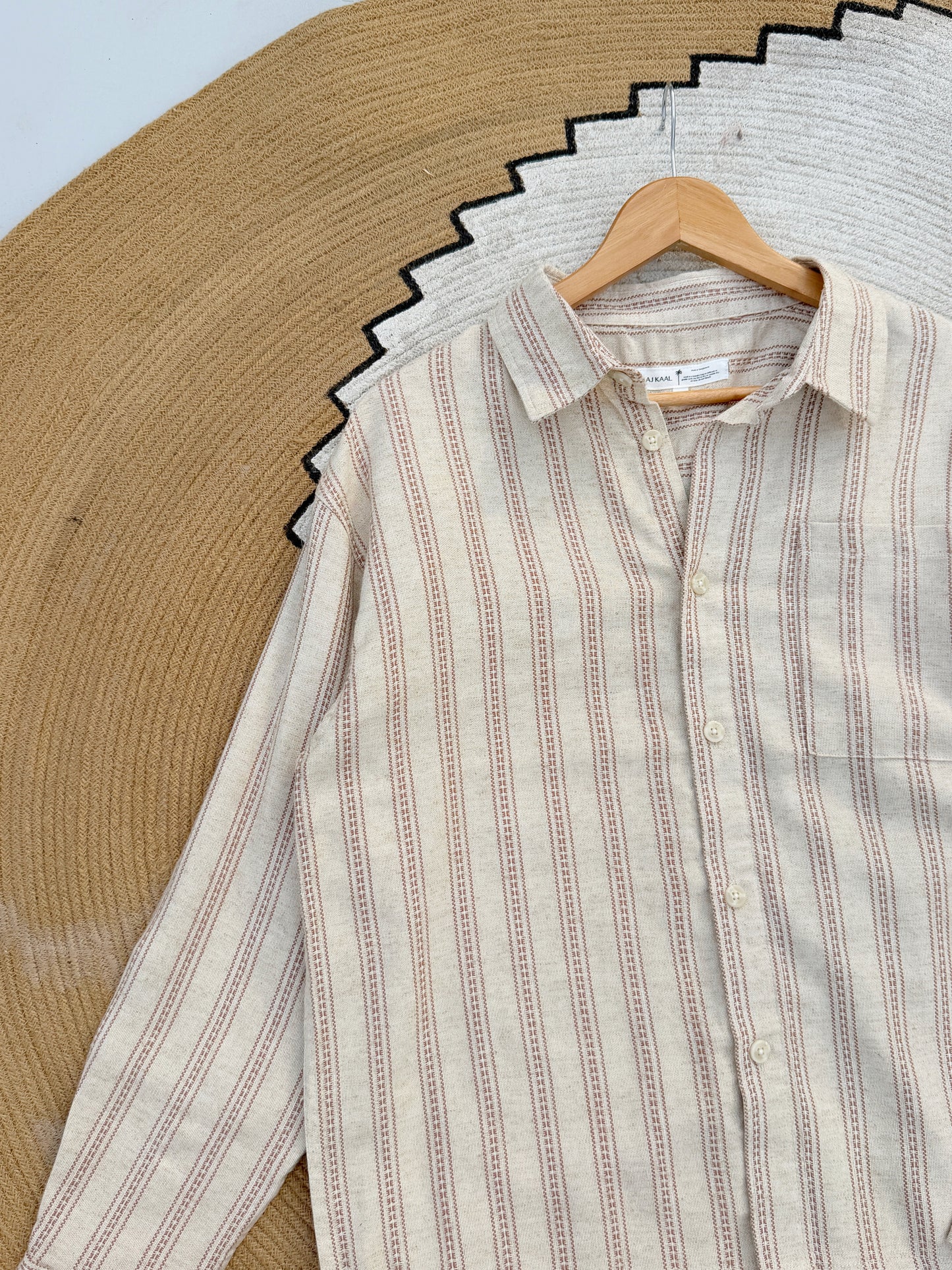 Textured Terracotta Stripe Stripe Boxy Full Sleeve Shirt