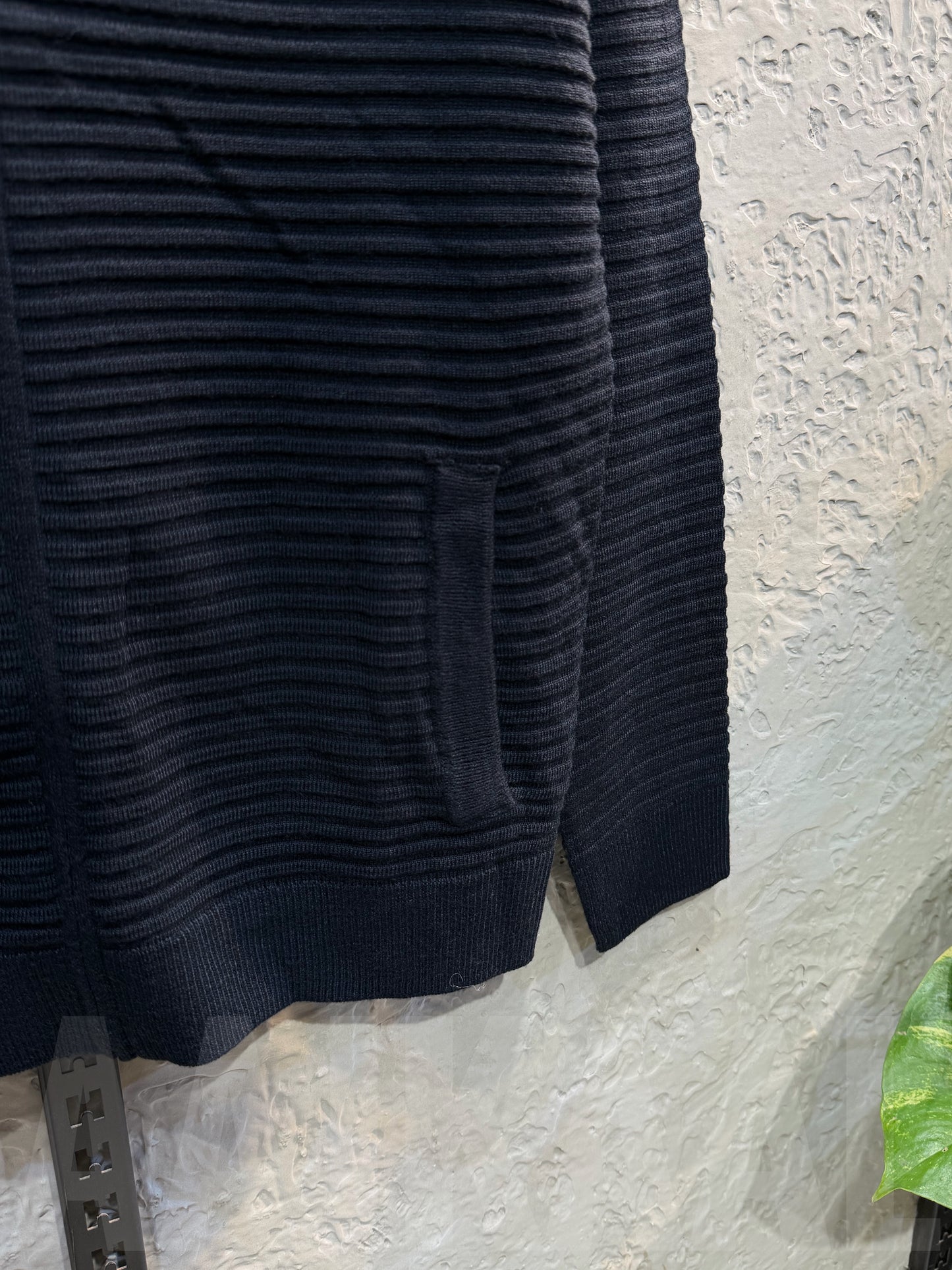 Navy Blue Textured Full Zip Knitted Sweater