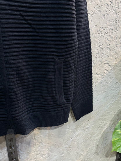 Navy Blue Textured Full Zip Knitted Sweater