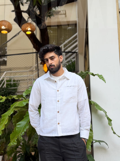 Aajkaal White Embroidery Boxy Shirt