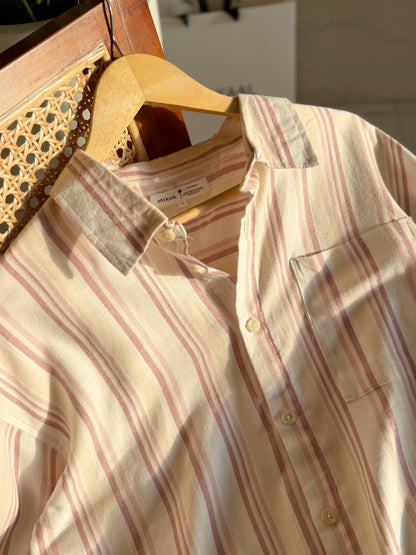 Textured Rosewood Stripe Boxy Full Sleeve Shirt