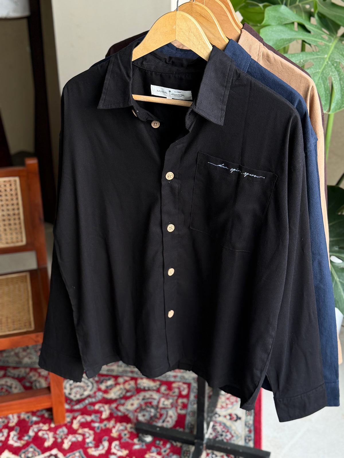 Aajkaal Black Embroidery Boxy Shirt