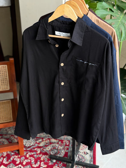 Aajkaal Black Embroidery Boxy Shirt