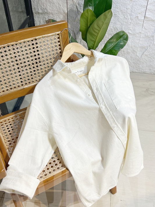 Linen Moon White Full Sleeve Shirt