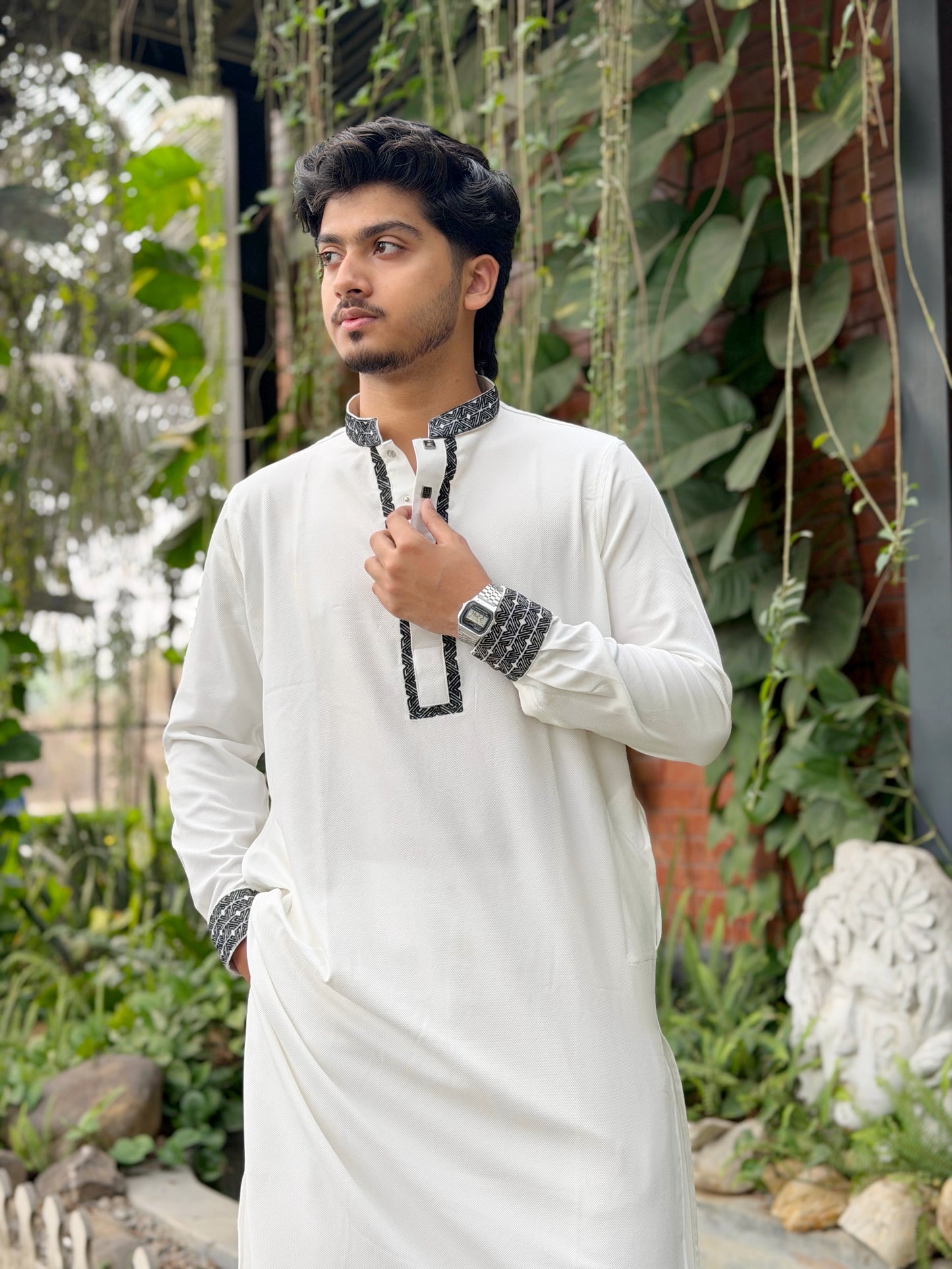 AajKaal White Classic Embroidered Panjabi
