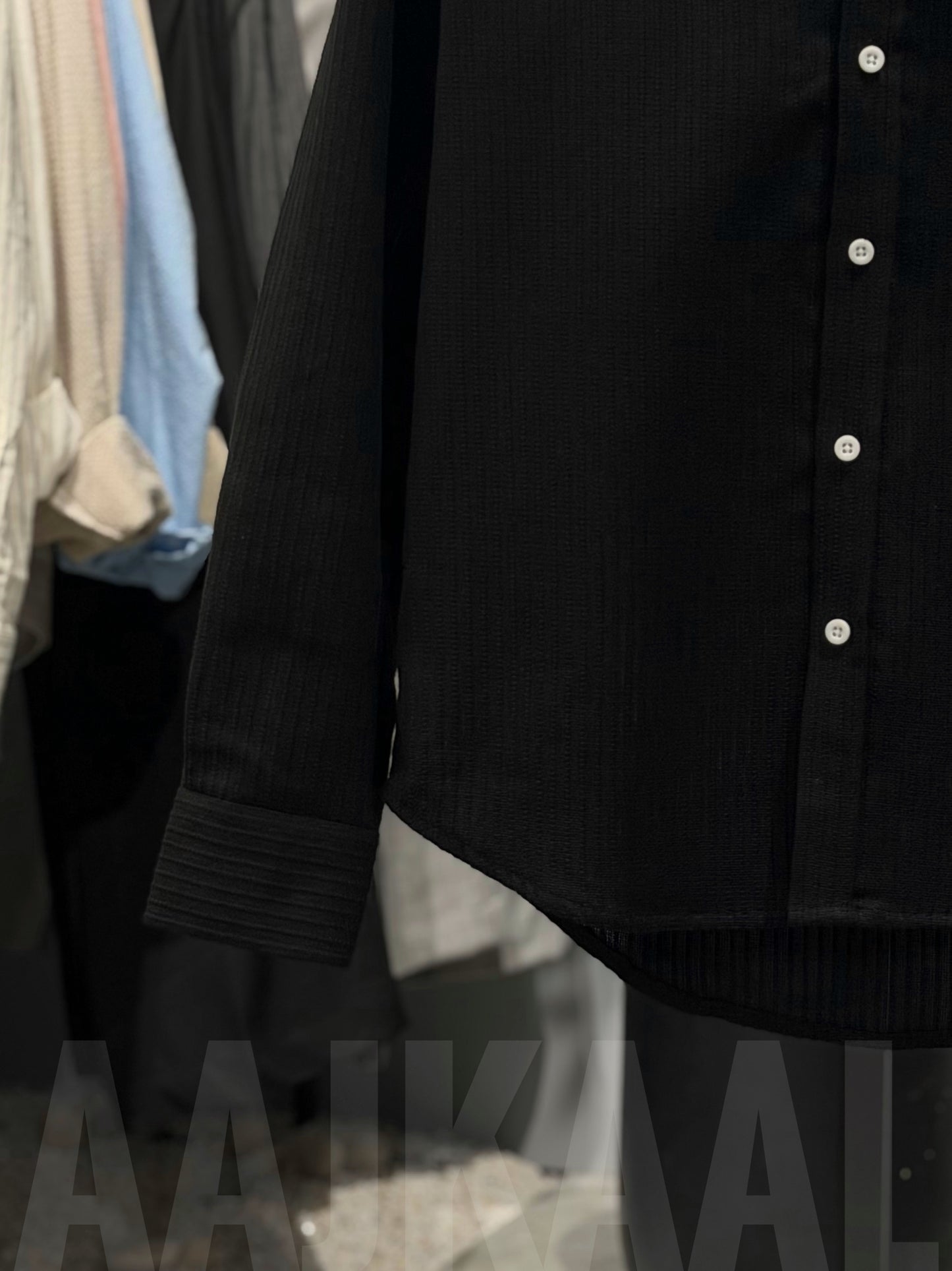Textured Urban Black Full Sleeve Shirt