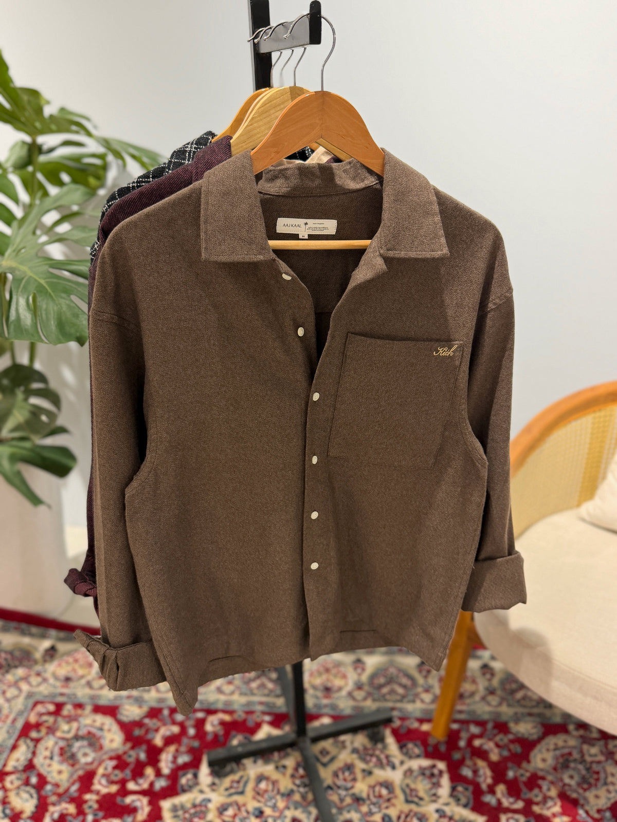 Aajkaal Flannel Shacket  - Earth Brown