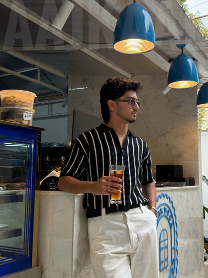 Aajkaal Black Zipper Knitted Polo