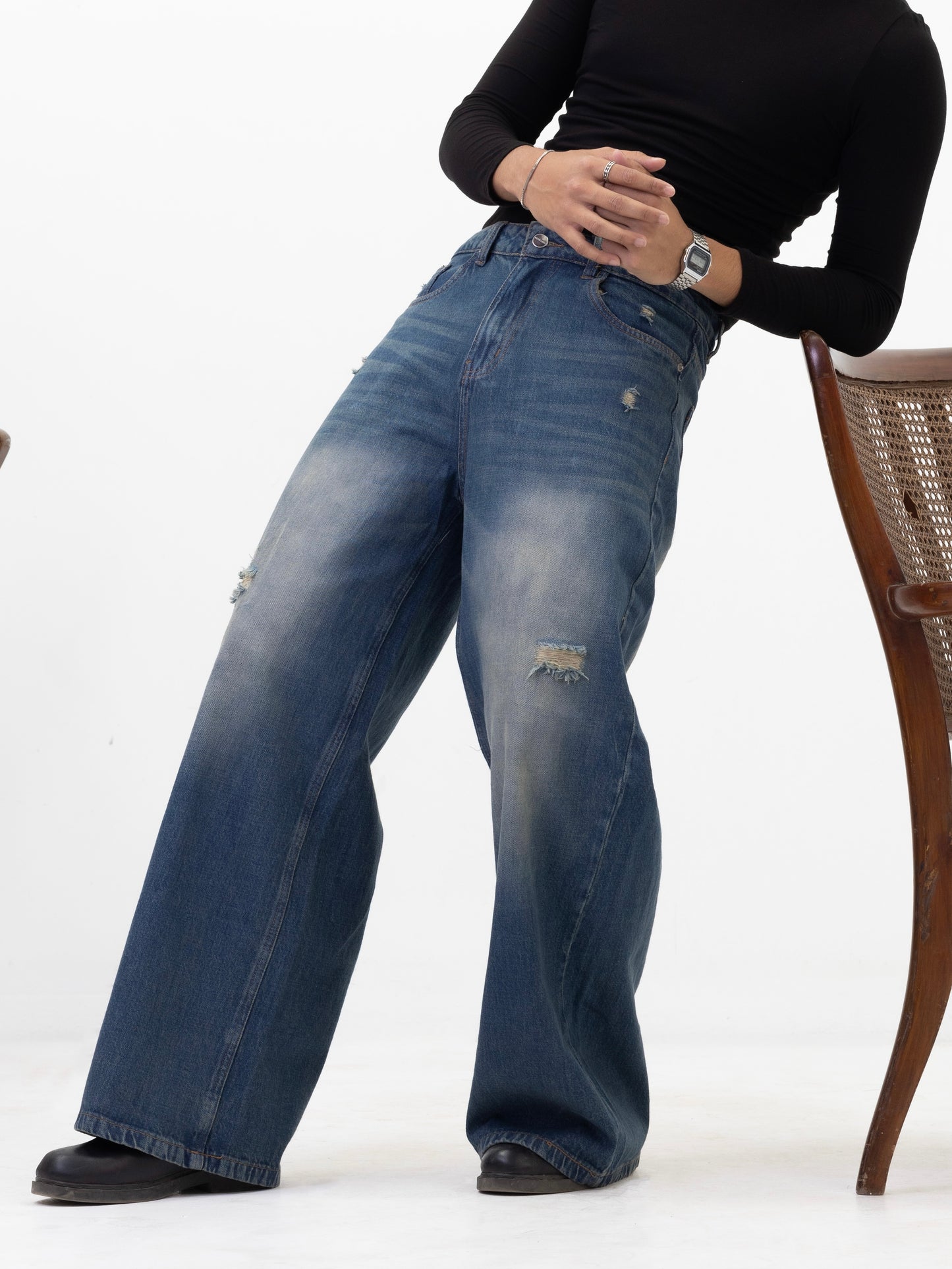 Aajkaal Mid Tint Blue Baggy Denim