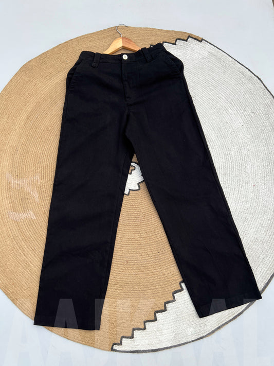Black Structured Baggy Gabardine Pant
