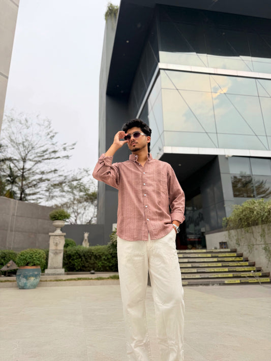 Fancy Peach Stripe Full Sleeve Shirt