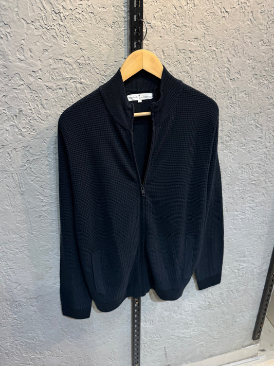 Navy Blue Waffle Full Zip Sweater