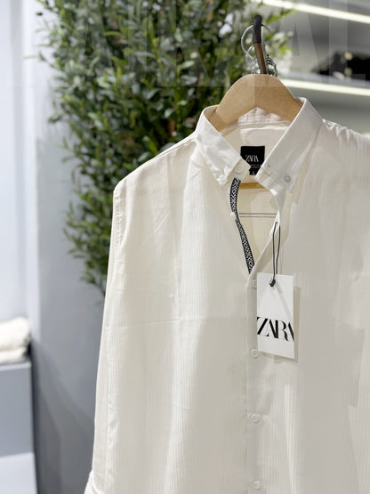 Classic White Collar Stripe Full Sleeve Shirt