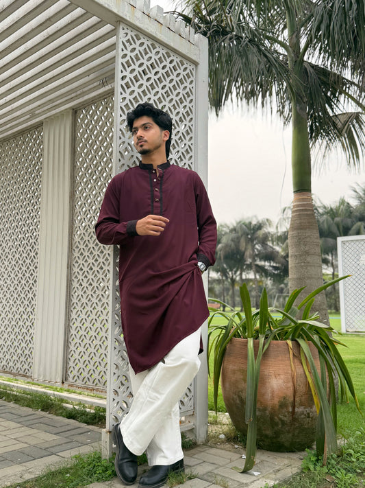 AajKaal Maroon Classic Embroidered Panjabi