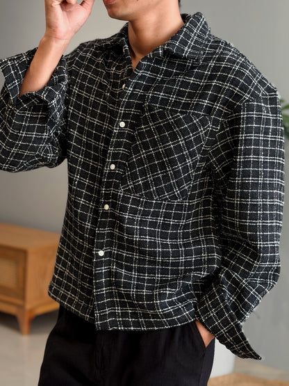 Aajkaal Flannel Shacket  - Textured Black Check