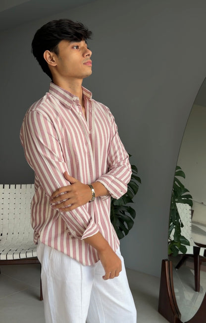 The Finesse Shirt - Peach Stripe