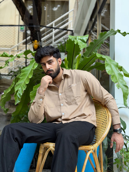 Aajkaal Wood Brown Embroidery Boxy Shirt