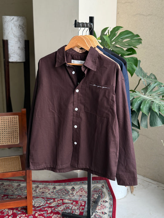 Aajkaal Coffee Embroidery Boxy Shirt