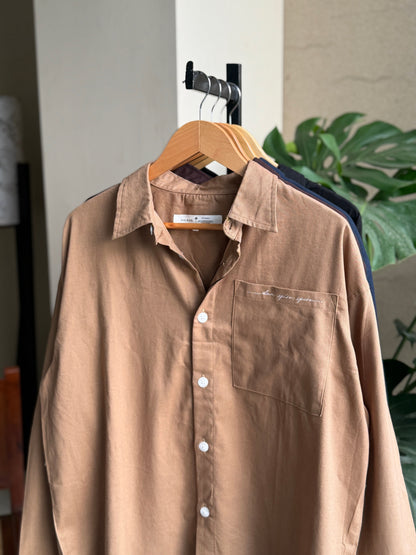 Aajkaal Wood Brown Embroidery Boxy Shirt