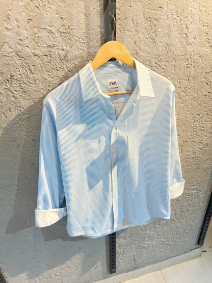 Cyan Blue Gentle Stripe Full Sleeve Shirt