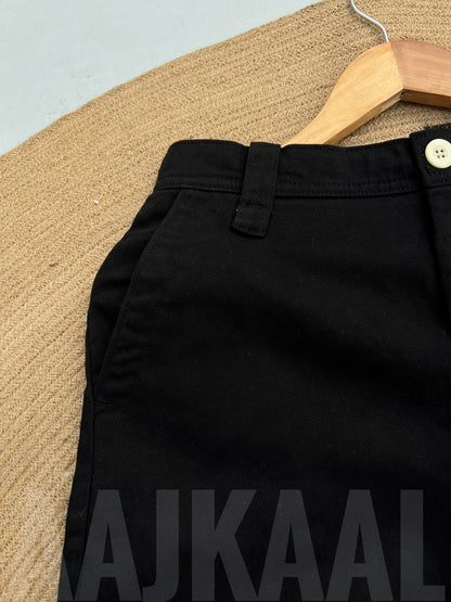 Black Structured Baggy Gabardine Pant