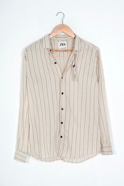 Cream Stripe Regular Full Sleeve Shirt