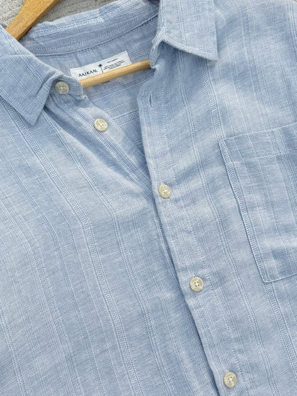 Textured Sky Blue Boxy Full Sleeve Shirt