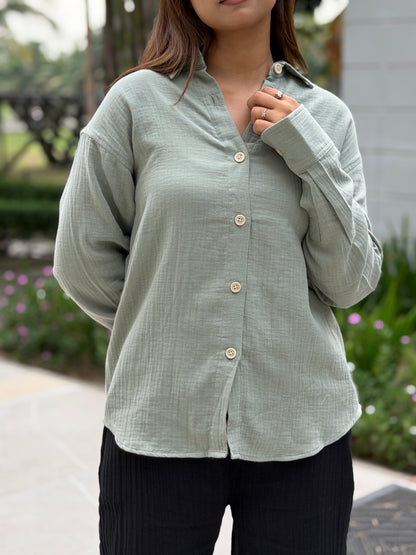 Double Gauze Oversized Shirt - Olive
